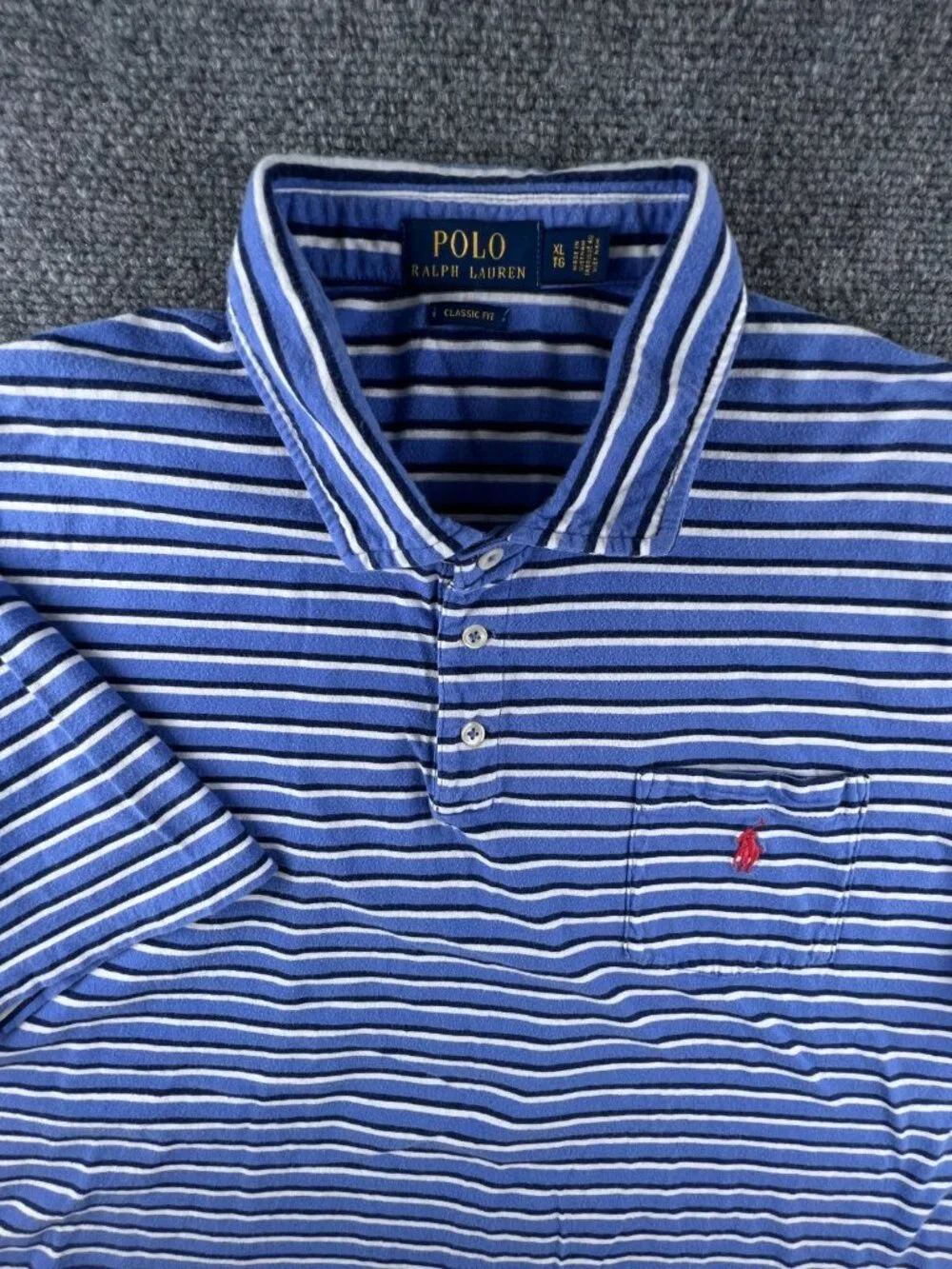 Polo Ralph Lauren Polo Shirt Short Sleeve XL Blue Striped Classic Fit Lightweigh
